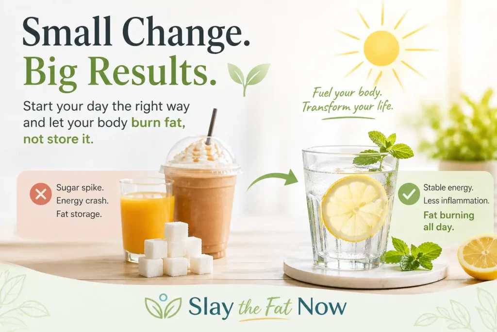 Best Morning Drink for Weight Loss After 40 Healthy morning drink comparison showing sugary coffee vs lemon water for weight loss after 40