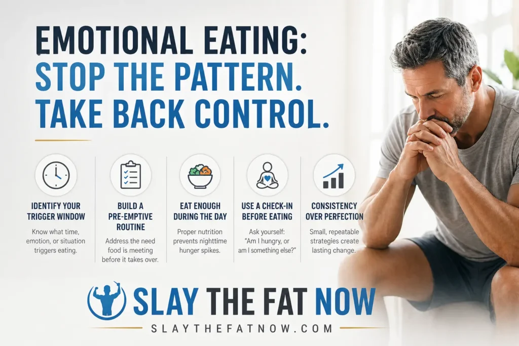Emotional Eating After 40 – Stop the Pattern Emotional eating after 40 infographic with simple strategies to stop the pattern and regain control
