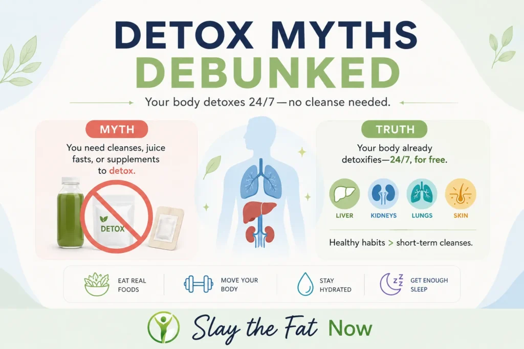 Detox Myths Debunked infographic about cleanses and juice fasts